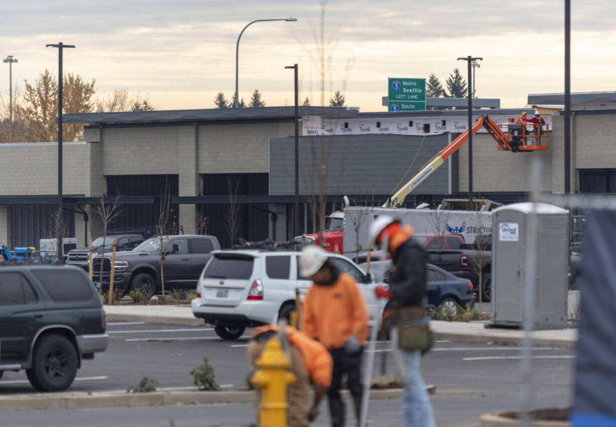 Construction continues on the Skyview Station shopping center in Salmon Creek. Rumored anchor store Trader Joe&rsquo;s has filed for a liquor license for the location but the company hasn&rsquo;t confirmed the new location.