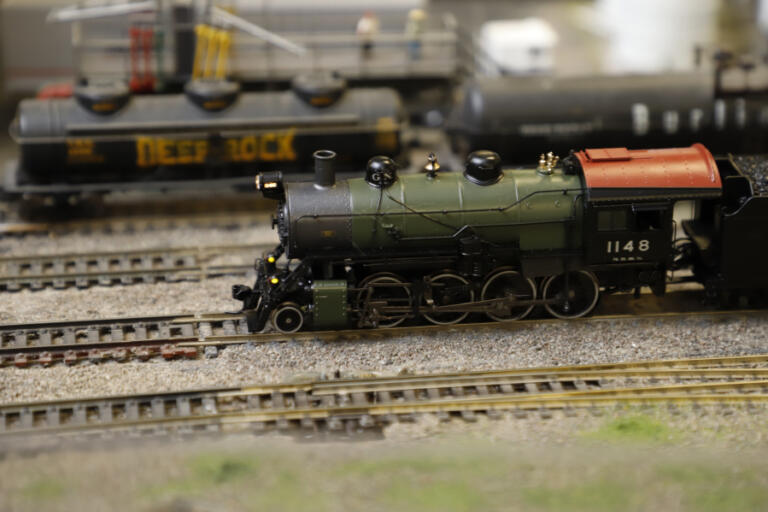 A miniature train chugs along at the Southwest Washington Model Railroaders open house.