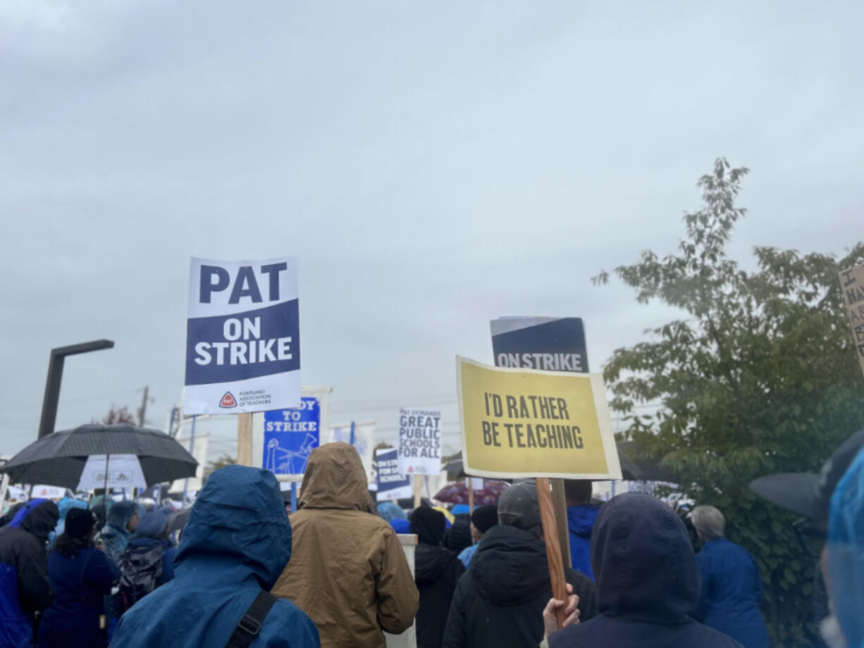 Hundreds of educators, parents and students joined a rally Nov. 1 at Roosevelt High School in north Portland to support striking teachers who want better pay, smaller class sizes and more planning time among other demands.