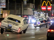 Lowriders put on a show in February 2021 in Van Nuys. (Myung J.