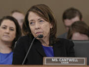 Sen. Maria Cantwell, D-Wash., listens during a Senate Commerce, Science, and Transportation hearing Oct. 4  on Capitol Hill in Washington.