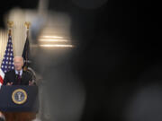 President Joe Biden speaks during an event on protecting retirement security against what are commonly referred to as "junk fees" in the State Dining Room of the White House, Tuesday, Oct. 31, 2023, in Washington.