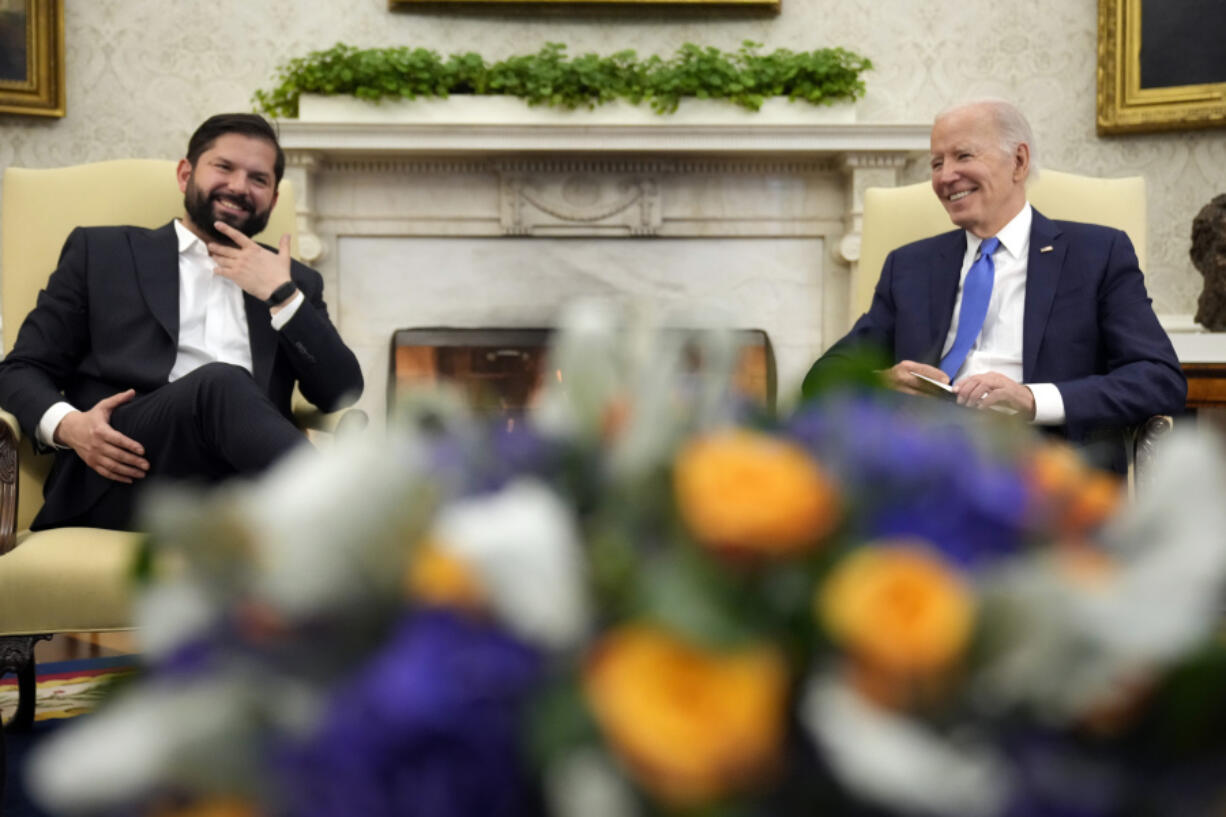 President Joe Biden meets with Chile's President Gabriel Boric in the Oval Office of the White House, Thursday, Nov. 2, 2023, in Washington.