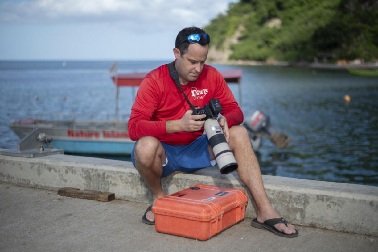 Shane Gero, a whale biologist and founder of the Dominica Sperm Whale Project, poses for a photo in Roseau, Dominica, Sunday, Nov. 12, 2023. The tiny island of Dominica announced on Nov. 13, 2023 that it is creating the world&rsquo;s first marine protected area for one of earth&rsquo;s largest animals: the endangered sperm whale.