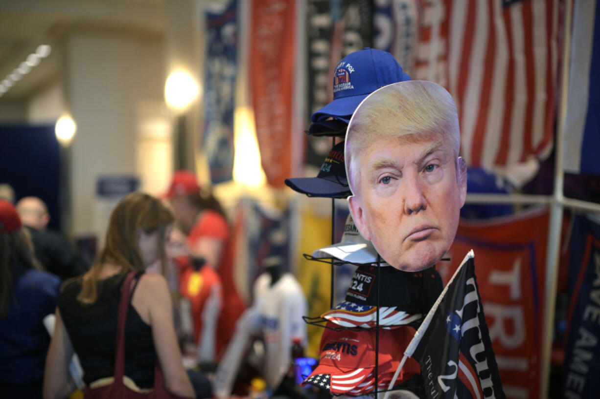The likeness of former President Donald Trump is viewed at the Republican Party of Florida Freedom Summit, Saturday, Nov. 4, 2023, in Kissimmee, Fla. (AP Photo/Phelan M.