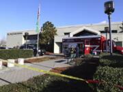 Emergency and law enforcement agencies respond to a possible hazmat situation at the King County Elections office in Renton, Wash., Wednesday, Nov. 8, 2023. Four county elections offices in Washington state were evacuated Wednesday after they received envelopes containing suspicious powders &mdash; including two that field-tested positive for fentanyl &mdash; while workers were processing ballots from Tuesday&rsquo;s election.