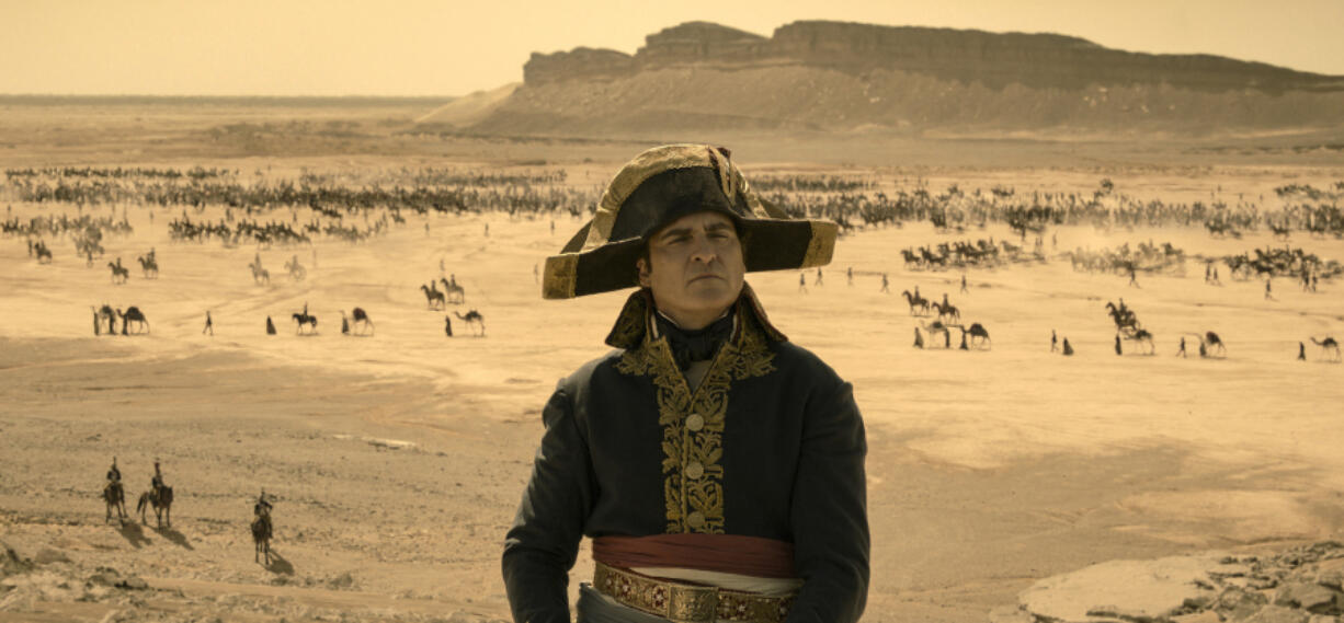 This image released by Apple TV+ shows Joaquin Phoenix in a scene from &ldquo;Napoleon.&rdquo; (Apple TV+ via AP)