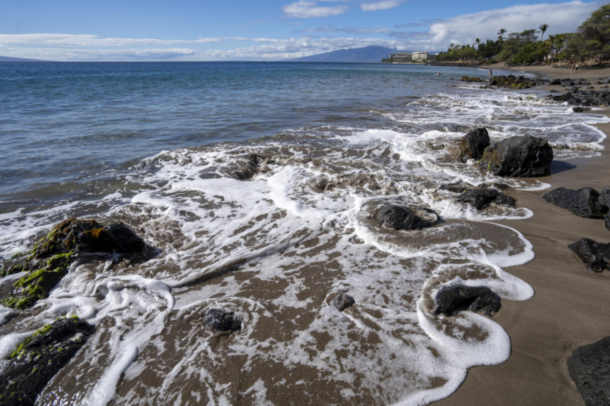 The tide circulates around rocks as it rises at Wahikuli Wayside Park on Friday, Nov. 3, 2023, in Lahaina, Hawaii.