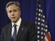 U.S. Secretary of State Antony Blinken holds a press conference after attending a session of the Group of 7 Foreign Ministers meetings in Tokyo, Wednesday, Nov. 8, 2023.