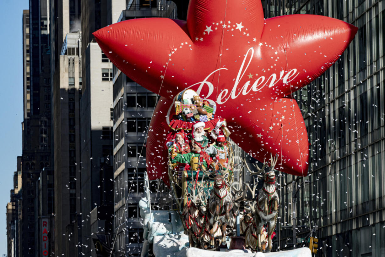 The Santa Claus float passes by during the Macy&rsquo;s Thanksgiving Day Parade in New York, Thursday, Nov. 23, 2023. (AP Photo/Peter K.