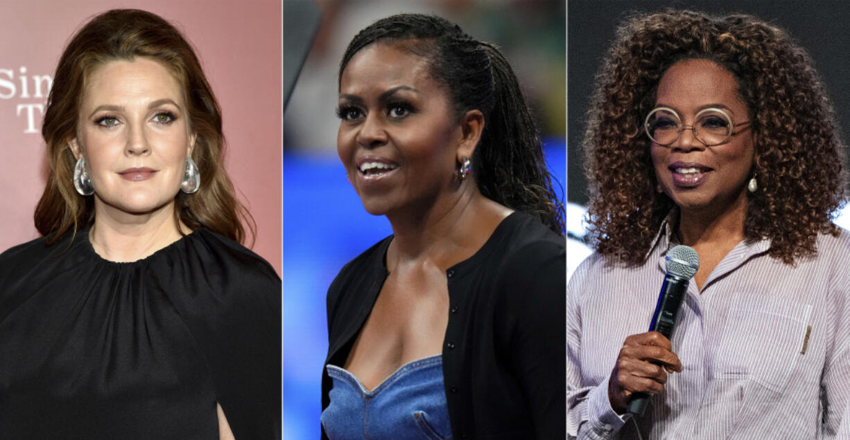 This combination of photos show actress abd talk show host Drew Barrymore, from left, former first lady Michelle Obama and media mogul Oprah Winfrey, who are among a growing number of celebrities who are talking publicly about menopause and women&rsquo;s reproductive health. (AP Photo) (Jaap Buitendijk/Warner Bros.