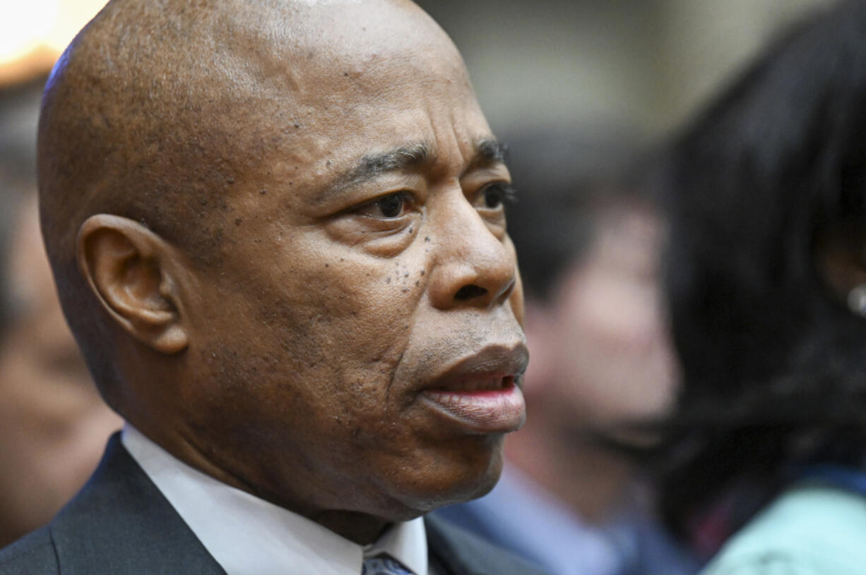 FILE - New York City Mayor Eric Adams listens at the state Capitol, Jan. 10, 2023, in Albany, N.Y. Mayor Adams has been accused of sexually assaulting a woman in 1993, according to a legal summons filed Wednesday, Nov. 22, 2023. The three-page filing does not contain details of the alleged assault but names Adams, the transit bureau of the New York Police Department and the New York Police Department Guardians Association as defendants.