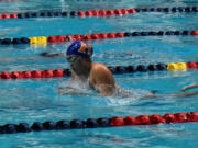 Rebecca Yamada of Ridgefield, shown here at the 2023 girls swimming and diving state championships, captured two individual district titles at Saturday's 2A/1A meet in Longview.