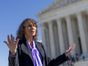 Ruth Glenn, a domestic violence survivor, speaks with The Associated Press as she discusses a case before the Supreme Court that is focused on a law aiming to keep guns out of the hands of abusers, in Washington, Monday, Oct. 23, 2023. Glenn is the president of the National Coalition Against Domestic Violence. (AP Photo/J.