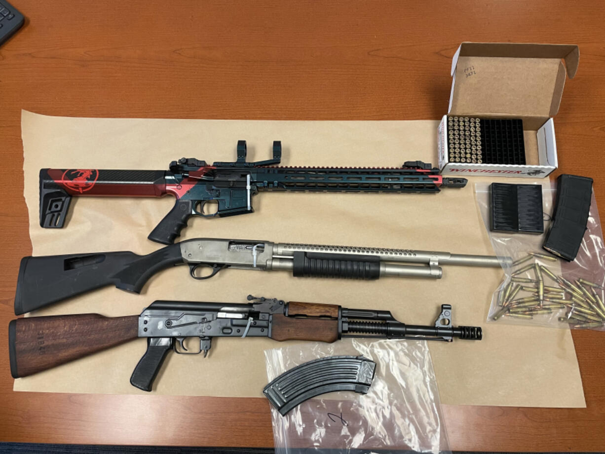 Guns Vancouver police say they seized when searching the residence of Daniel Cruz-Martinez in connection with multiple crimes, including two drive-by shootings.