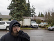 Abe Lepak speaks to the media after five people were killed Sunday in an apparent murder-suicide in his Orchards neighborhood, according to the Clark County Sheriff&rsquo;s Office, as seen Monday morning.