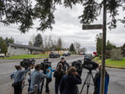 Sgt. Chris Skidmore speaks to members of the media after five people died in an apparent murder-suicide at a home in Orchards, according to the Clark County Sheriff&rsquo;s Office, as seen Monday afternoon, Dec. 4, 2023.