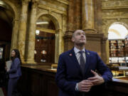 Rep. Greg Landsman (D-OH) looks up inside the reading room in the Library of Congress during a tour for the freshman Democrats in the 118th Congress on Jan. 31, 2023, in Washington, DC.