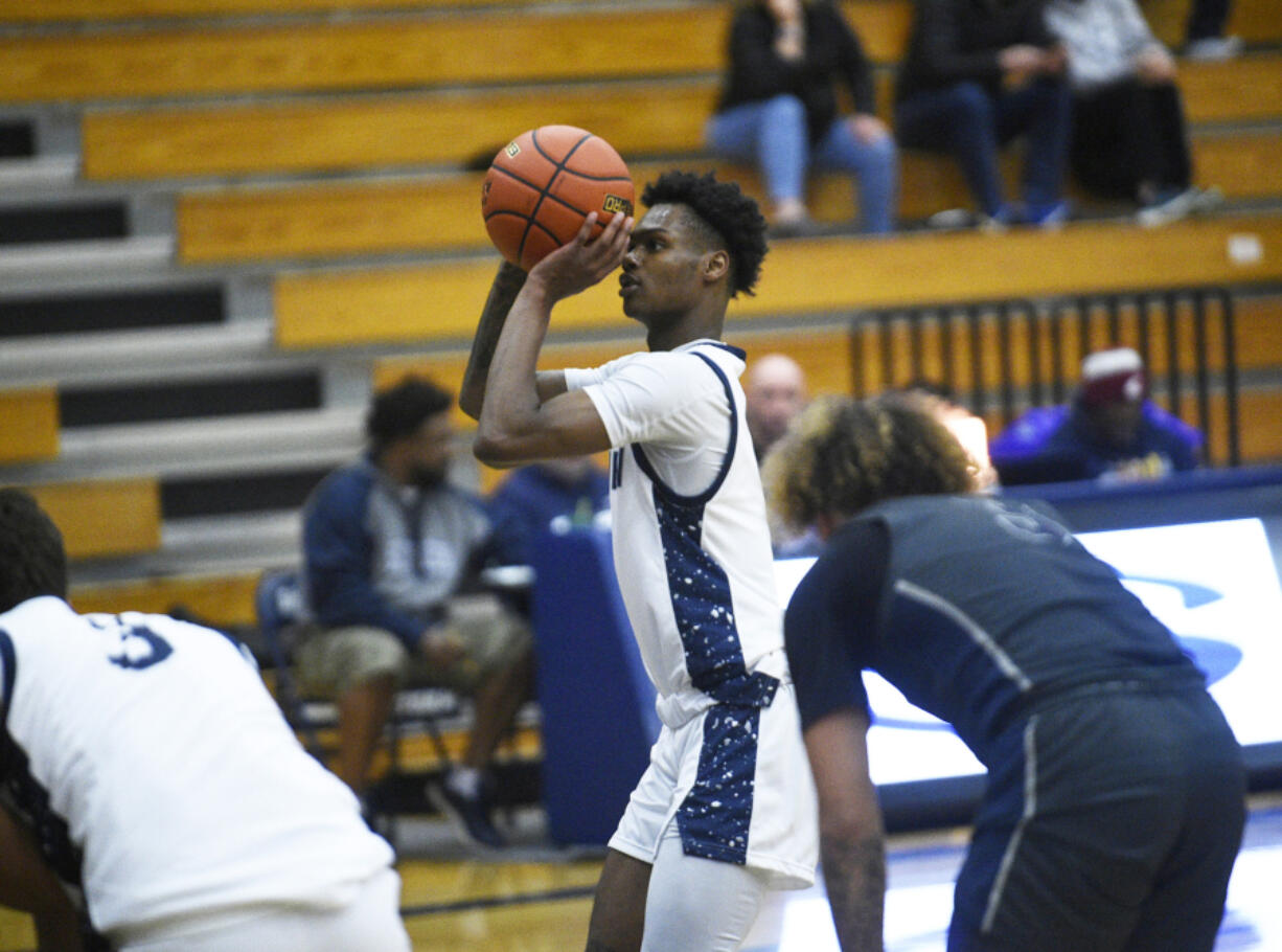 Skyview&rsquo;s Demaree Collins (5) takes a free throw during the Storm&rsquo;s game against Glacier Peak at Skyview High School on Saturday, Dec. 2, 2023.