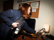 Dr. Johanna Beck pumps while answering the phone in her office at Jefferson on 8th and Chestnut St. in Philadelphia on Nov.