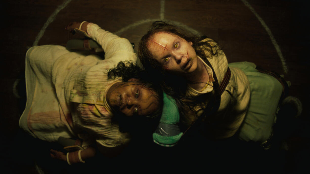 Lidya Jewett, left, and Olivia Marcum in &ldquo;The Exorcist: Believer.&rdquo; (Universal Pictures)