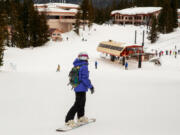 Skiers and snowboarders recreate at Stevens Pass ski area in the Cascade Mountains March 9, 2021.