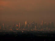 The Los Angeles skyline in early December. A no-burn order is in effect for a swath of Southern California.