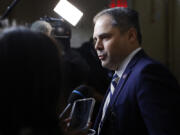 Rep. Mike Garcia (R-CA) speaks to reporters as he departs a House Republican Conference meeting at the U.S. Capitol on Nov. 2, 2023, in Washington, DC. House Republicans held a conference meeting to discuss the party agenda.