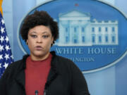 FILE - Office of Management and Budget director Shalanda Young speaks about the possible government shutdown during the daily briefing at the White House in Washington, Friday, Sept. 29, 2023. On Monday, Dec. 4, Young sent Congress an urgent warning about the need to approve tens of billions of dollars in military and economic assistance to Ukraine, saying that Kyiv&rsquo;s war effort to defend itself from Russia&rsquo;s invasion may grind to a halt without it.