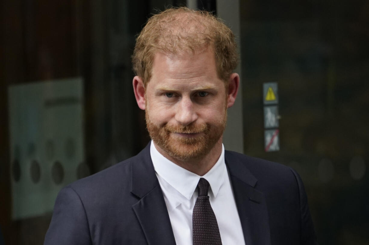 FILE - Prince Harry leaves the High Court after giving evidence in London, Tuesday, June 6, 2023. Prince Harry has lost a preliminary round in his libel case against the publisher of the Daily Mail tabloid for a story that said he tried to hide his efforts to retain publicly funded protection in the U.K. after giving up his status as a working member of the royal family. A London judge on Friday, Dec. 8, 2023 said the Duke of Sussex had failed to knock out Associated Newspaper Ltd&rsquo;s defense that its article reflected an honest opinion.