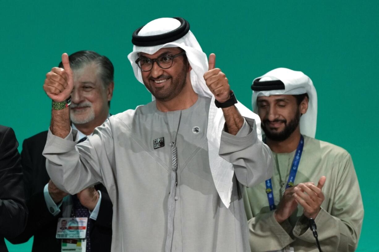 COP28 President Sultan al-Jaber gestures at the end of the COP28 U.N. Climate Summit, Wednesday, Dec. 13, 2023, in Dubai, United Arab Emirates.