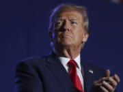 Former President Donald Trump speaks at a campaign rally, Saturday, Dec. 16, 2023, in Durham, N.H.