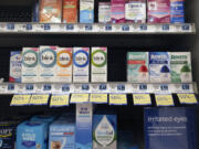 A selection of eye drops line a shelf at a pharmacy in Los Angeles on Tuesday, Dec. 12, 2023. A series of recalls involving over-the-counter drops is drawing new attention to just how little U.S. officials know about the conditions at manufacturing plants on the other side of the world and the limited tools they have to force products off the market when there&#039;s a problem.