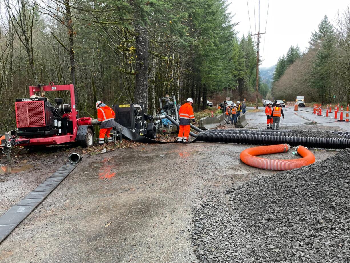 WSDOT crews worked overnight to drain water under the  SR503 and get the road open, at least in one direction.