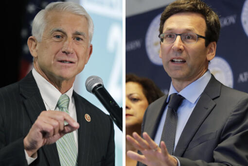 Former Republican U.S. Rep. Dave Reichert, left, and Democratic Attorney General Bob Ferguson are running for Washington governor in 2024.