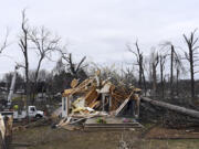 A home destroyed along Britton Springs Road on Sunday, Dec. 10, 2023, Clarksville, Tenn. Tornados caused catastrophic damage in Middle Tennessee Saturday afternoon and evening.