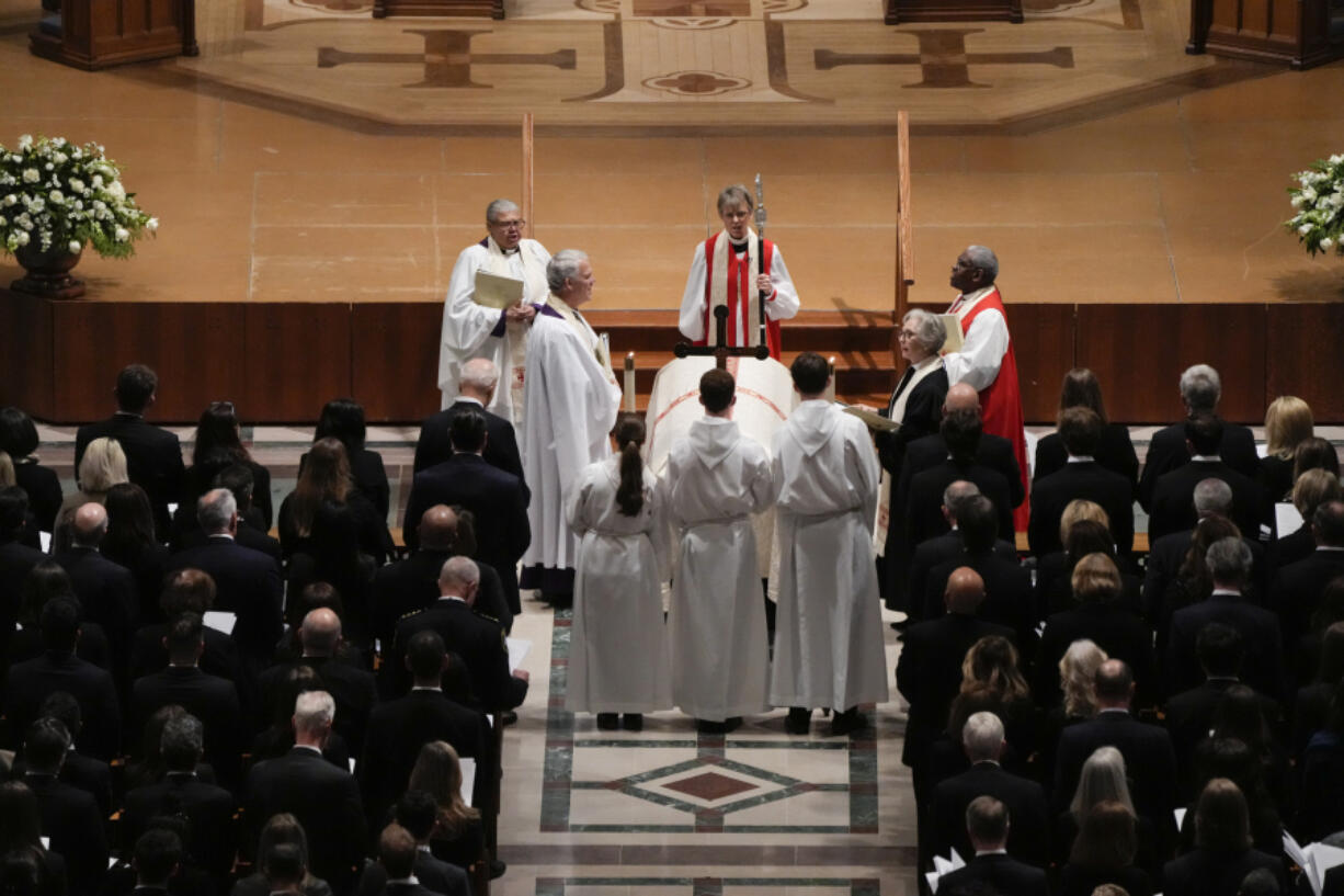 President Joe Biden, front row fifth from left, attends a funeral service for retired Supreme Court Justice Sandra Day O&rsquo;Connor at the Washington National Cathedral, Tuesday, Dec. 19, 2023, in Washington. O&rsquo;Connor, an Arizona native and the first woman to serve on the nation&rsquo;s highest court, died on Dec. 1 at age 93.