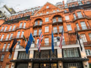 The entrance to Claridge&rsquo;s Hotel on Brook Street in London.