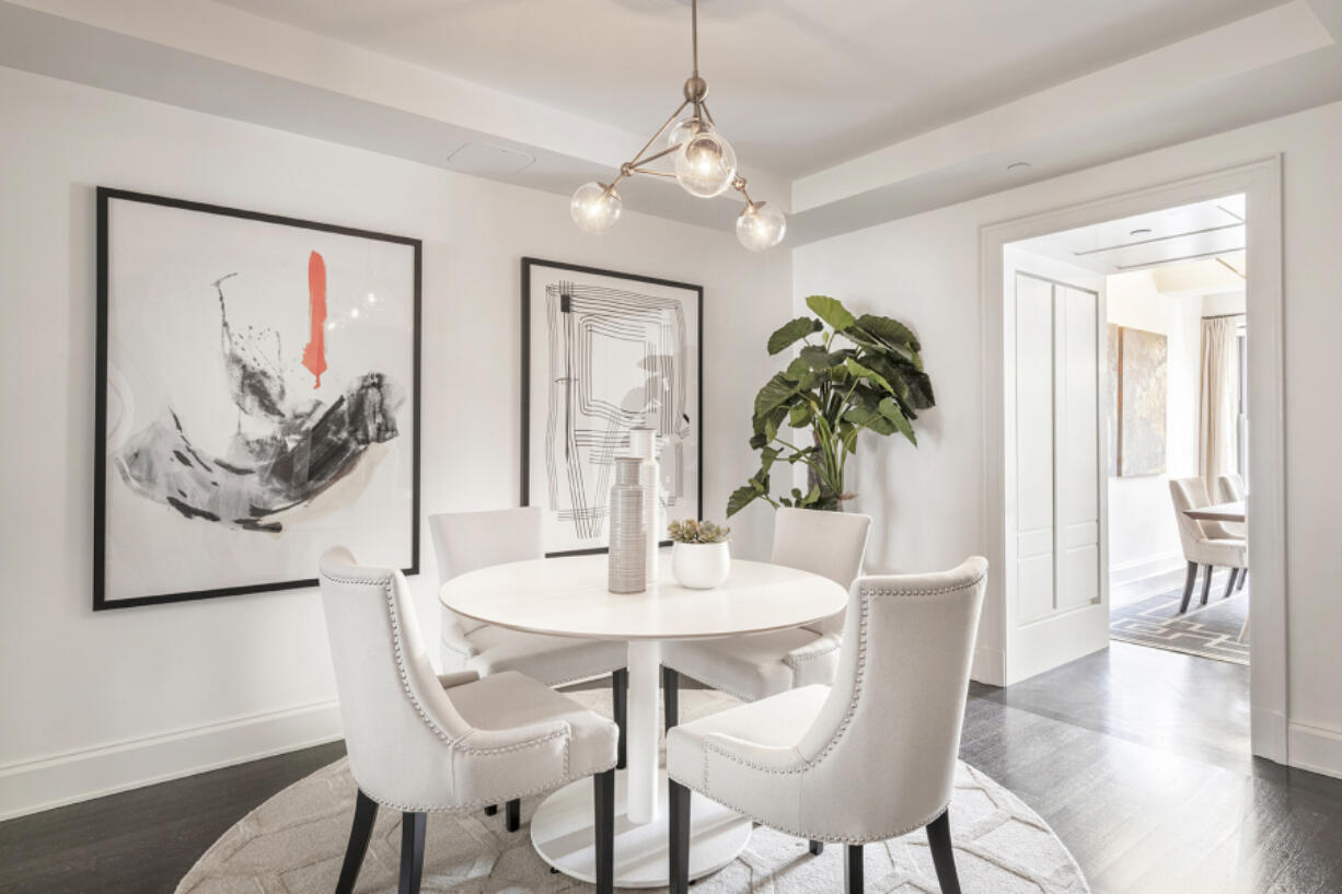 A round kitchen table helps to make an eat-in kitchen feel less crowded.