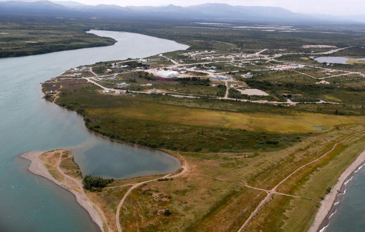 The Newhalen River flows into Lake Iliamna in Newhalen, Alaska, a native fishing village, on July 23, 2019.