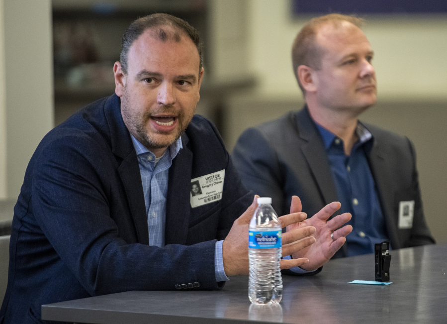 18th District Rep. Greg Cheney answers a question Wednesday during a candidate forum at Columbia River High School in 2023.