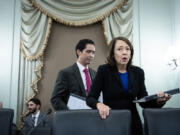 Committee chair Sen. Maria Cantwell (D-WA) arrives for a Senate Committee on Commerce, Science, and Transportation hearing to consider the confirmation of Michael Whitaker, nominee to be the next administrator of the Federal Aviation Administration (FAA), on Capitol Hill Oct. 4, 2023, in Washington, DC.