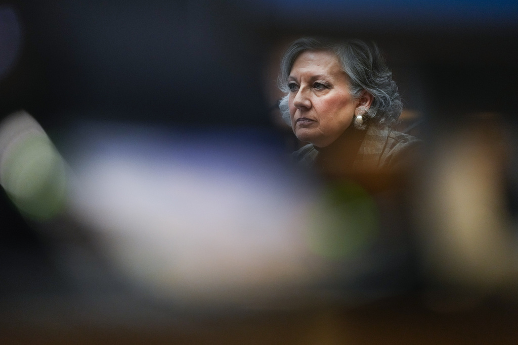 Sen. Lynda Wilson, R-Vancouver, ranking minority member of Senate Ways and Means Committee, listens to a question from the media during a legislative session preview in the Cherberg Building at the Capitol, Thursday, Jan. 4, 2024 in Olympia, Wash.