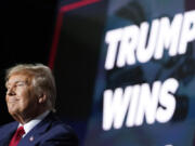 Republican presidential candidate former President Donald Trump speaks at a caucus night party in Des Moines, Iowa, Monday, Jan. 15, 2024.