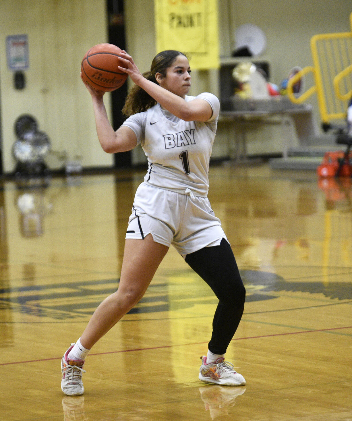 Alana Stephens of Hudson’s Bay looks to make a pass against Washougal during a 2A Greater St. Helens League girls basketball game at Hudson’s Bay High School on Monday, Jan. 29, 2024.