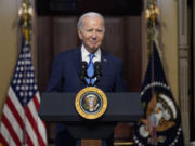 President Joe Biden speaks during a meeting of the National Infrastructure Advisory Council in the Indian Treaty Room on the White House campus, Wednesday, Dec. 13, 2023, in Washington.