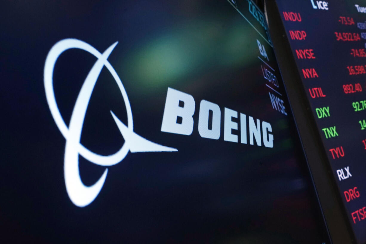 FILE - The logo for Boeing appears on a screen above a trading post on the floor of the New York Stock Exchange, July 13, 2021. On Tuesday, Jan. 16, 2024, Boeing named Kirkland Donald, a retired Navy admiral, as a special adviser on matters including quality of work done at suppliers as the aircraft maker responds to a midflight blowout aboard one of its planes this month.