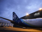 An Alaska Airlines Boeing 737 Max 9 awaits inspection at the airline&rsquo;s hangar at Seattle-Tacoma International Airport on Jan. 10.