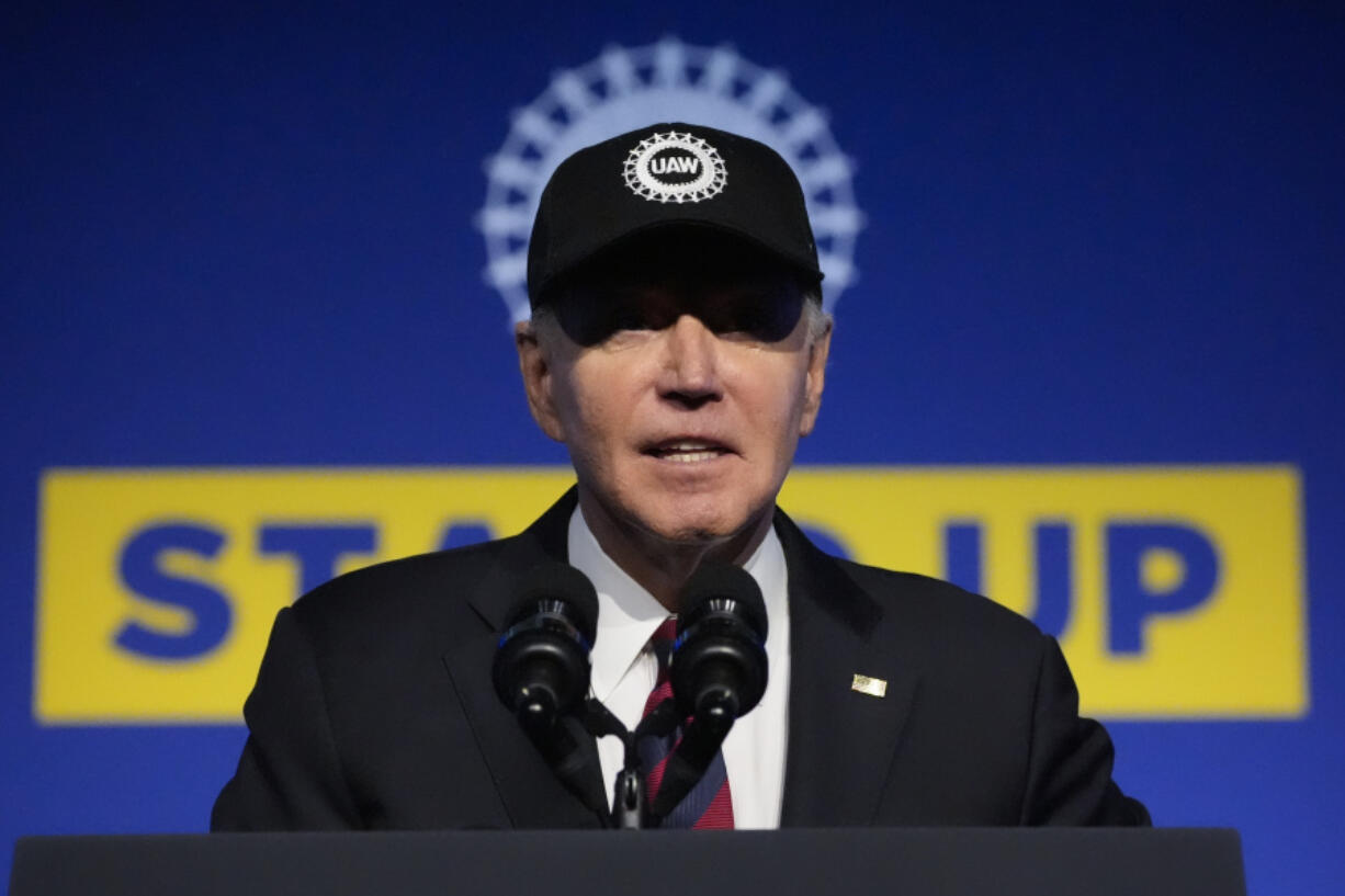 President Joe Biden speaks during a United Auto Workers&rsquo; political convention, Wednesday, Jan. 24, 2024, in Washington.