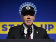 President Joe Biden speaks during a United Auto Workers&rsquo; political convention, Wednesday, Jan. 24, 2024, in Washington.